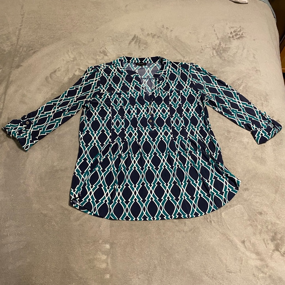 Cocomo Navy and Teal Geometric Blouse